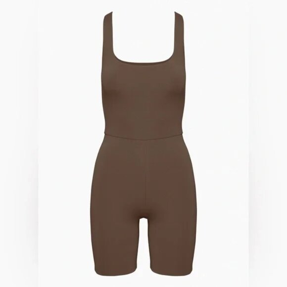 Aritzia Babaton Contour Squareneck Romper Chocolate Brown Size Small - Picture 1 of 6